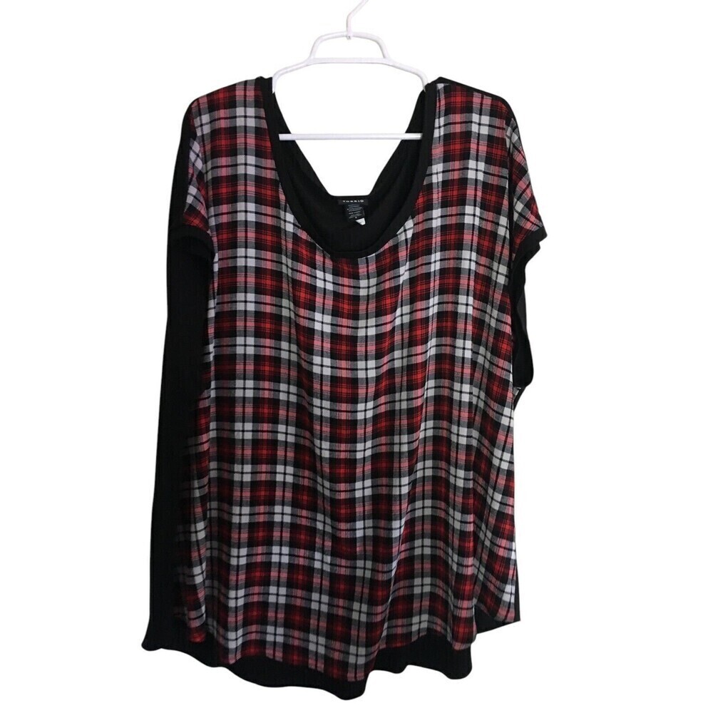 Torrid Top Women's Size 4X Red Plaid Front Black Back Sleeveless